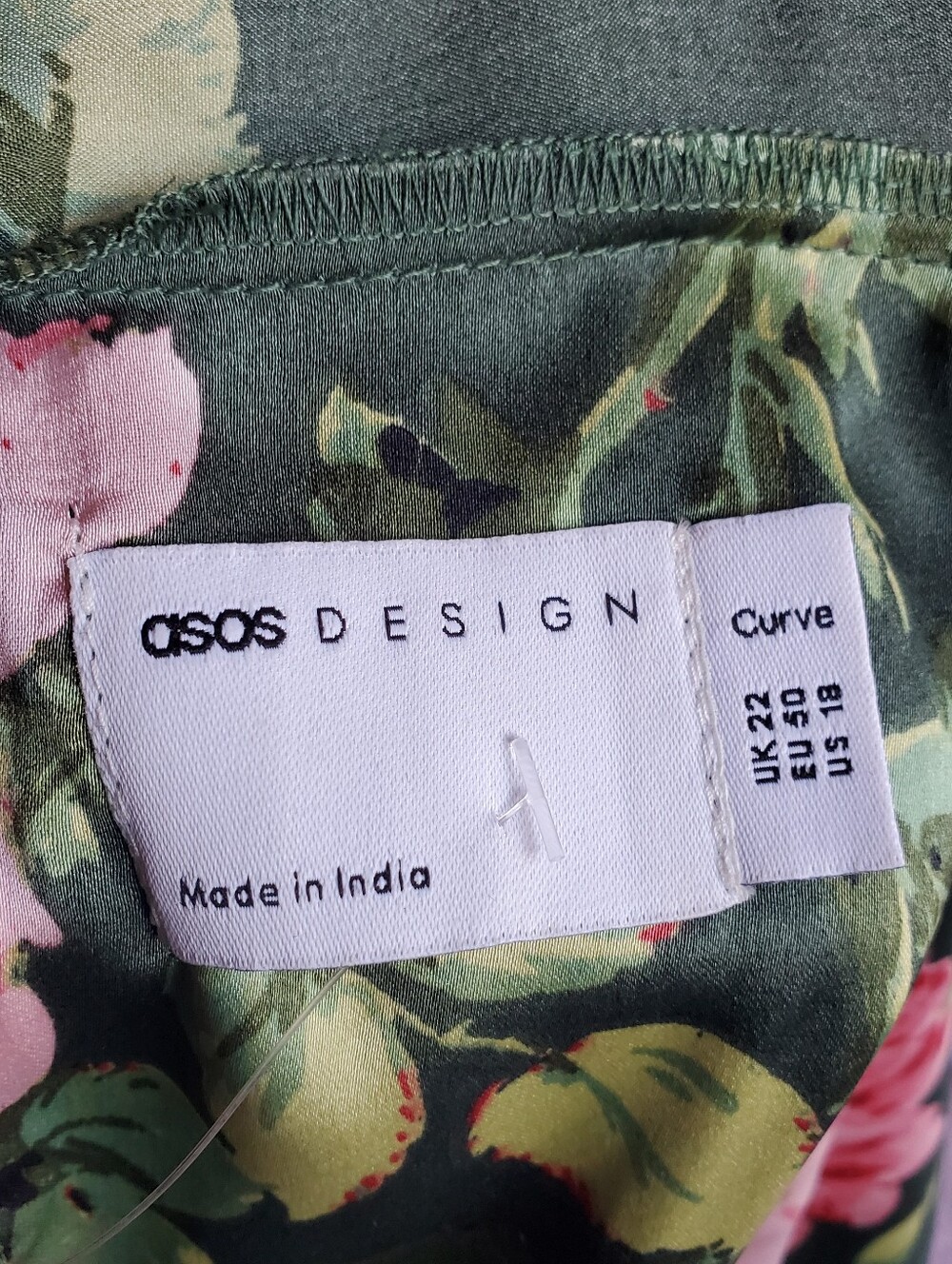 ASOS Design Curve Satin Te Jumpsuit Green Floral Wide-leg Lace-up Back Boho 18 - Picture 9 of 16